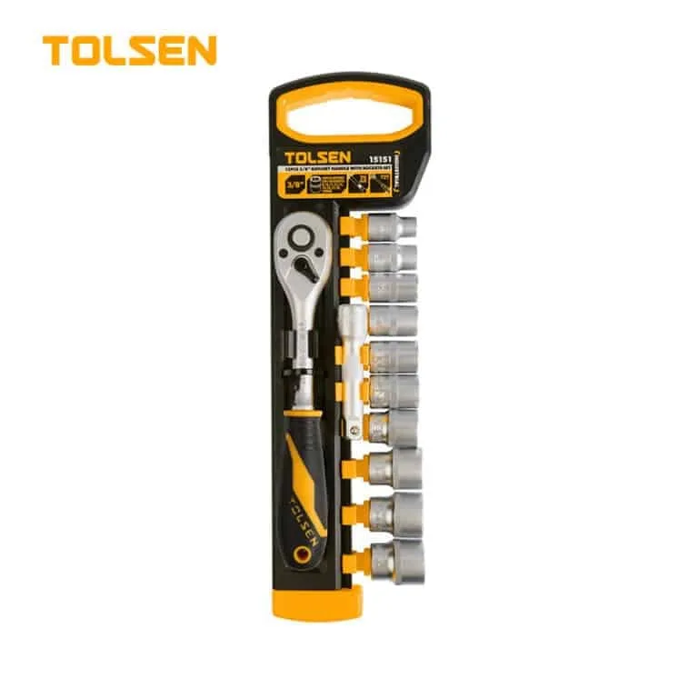TOLSEN RATCHET HANDLE WITH SOCKET SET 12PC 3/8"