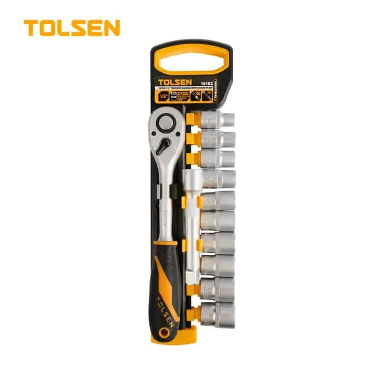 TOLSEN RATCHET HANDLE WITH SOCKET SET 12PCS 1/2"